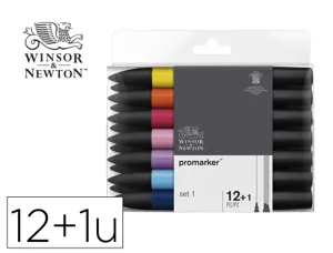 Marqueur w&n promarker tous supports encre base alcool    double pointe set n°1 blister 12 coloris assortis + 1 — Non classé