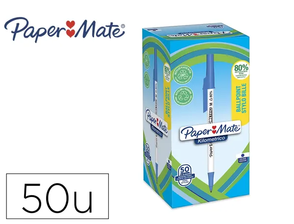 Stylo-bille paper mate kilometrico capuchon pointe   moyenne 1mm encre bleue ultra douce boite 50 unites — Non classé