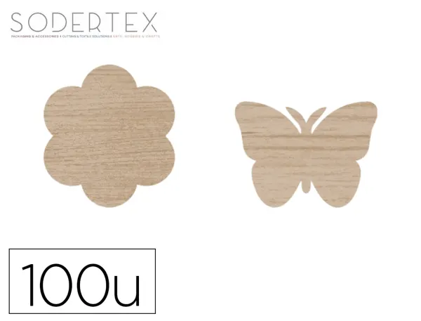 Formes a decorer sodertex fleurs et papillons bois      diametre 3,5cm pack 100       unites — Non classé