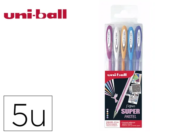 Pochette uniball signo roller encre gel ecriture moyenne    coloris pastel blanc / bleu / orange / rose / violet 5 — Non…