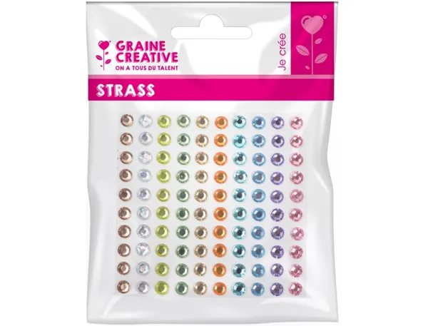 1 planche graine creative de 100 strass 5 mm couleurs pastel — Non classé