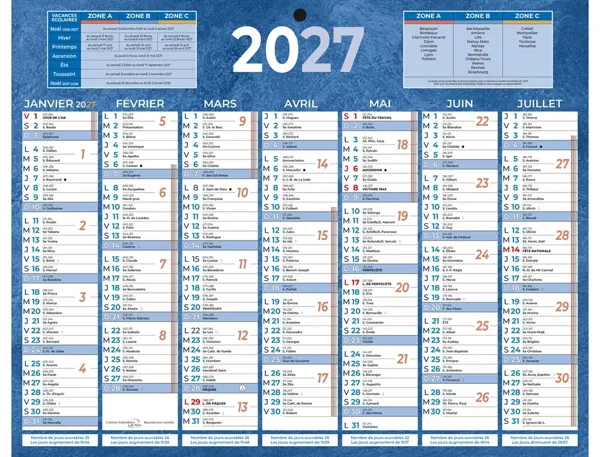 Calendrier classique bouchut 2027 7 mois recto/verso 1     trou 210x265mm coloris bleu — Non classé
