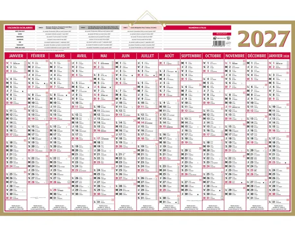 Calendrier bancaire bouchut 2027 maxior 2 oeillets et 1   cordonnet 13 mois 430x650mm — Non classé