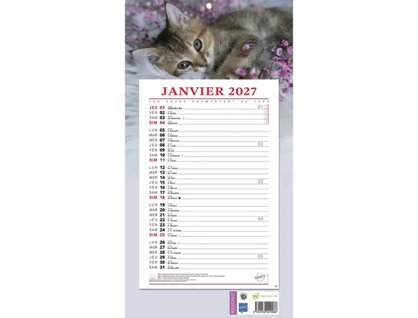 Bloc mensuel 409 bouchut 2027 animaux 1 oeillet 190x360mm — Non classé