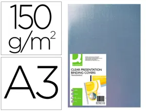 Plat couverture q-connect pvc incolore 150 microns a3 relieurs spirales peignes anneaux paquet 100 unités — Non classé