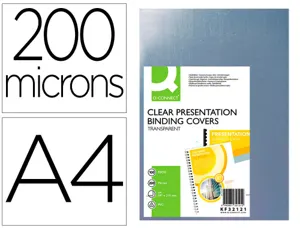 Plat couverture q-connect pvc 200 microns a4 relieurs spirales peignes anneaux incolore paquet 100 unités — Non classé