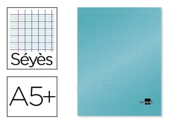 Cahier piqué liderpapel couverture plastique souple a5+ 17x22cm 90g 96 pages séyès coloris bleu — Non classé