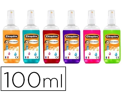 Encre à dessiner cléopâtre vaporisateur rechargeable coloris orange turquoise carmin violet rose et vert 100ml lot 6u — Non…