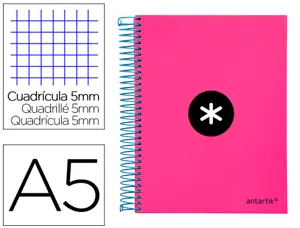 Cahier spirale antartik a5 240p 90g couverture rembordee quadrillage 5mm 6 trous       coil-lock coloris rose fluo — Non…