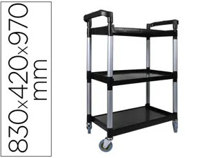 Chariot service q-connect acier 3 plateaux acier inoxydable 4 roues poignées 83x42x97cm — Non classé