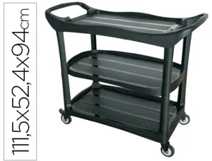 Chariot service q-connect plastique 3 plateaux plastique 4 roues poignées 111,5x52,4x94cm — Non classé