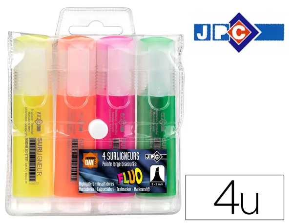 Surligneur jpc pointe large biseautée trait 2/5mm coloris assortis pochette 4 unités — Non classé