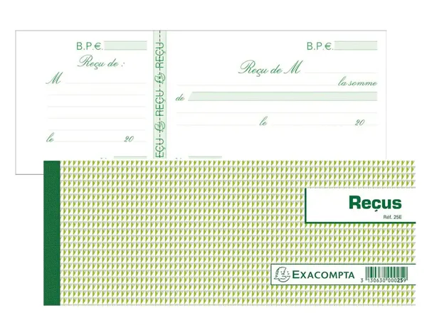 Carnet à souche exacompta reçus 165x105mm 50 feuillets prédécoupés 95g papier chèque amagnétique — Non classé