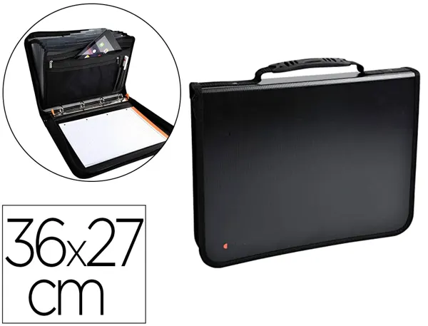 Conférencier exacompta exafolder 4 anneaux polypropylène trieur porte-stylo poignée fermeture zippée 36x27cm noir — Non…
