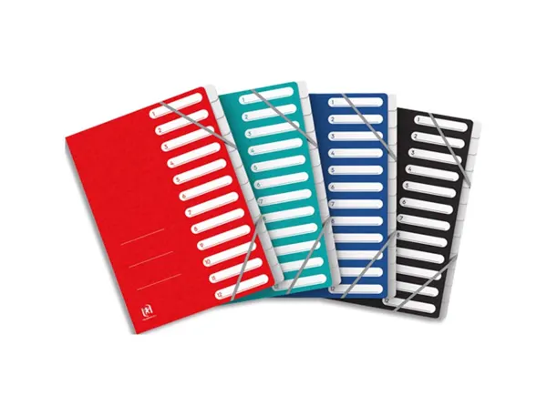 Trieur oxford top file+ agrafe carte multistrat       resistante  a4 12 positions   numeriques ferm elas coloris — Non classé