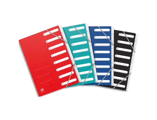 Trieur oxford top file+ agrafe carte multistrat a4 8  positions numeriques fermetureelastique 4 coloris assortis — Non classé