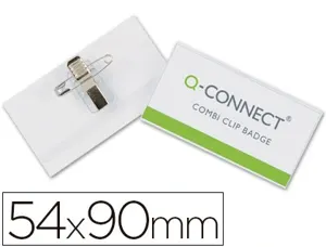 Badge q-connect pvc rigide transparent pince ou épingle format 54x90mm carte visite — Non classé