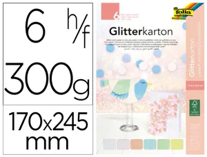 Carton a paillettes folia basic 300g/m2 bloc colle en   tete 170x245mm coloris        assortis pastel 6 feuilles — Non classé