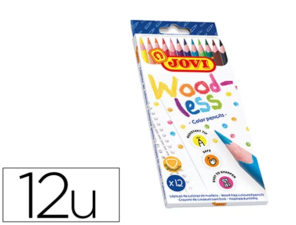 Crayon couleur jovi woodless triangulaire mine resistante  haut pouvoir couvrant inodore couleurs vives etui 12 unites —…