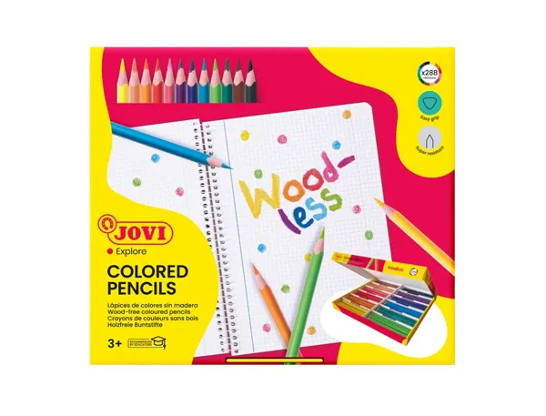 Crayon couleur jovi woodless triangulaire mine resistante  haut pouvoir couvrant inodore couleurs vives pack 288 unités —…