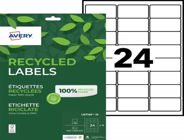 Etiq.las.recy 63.5x33.9 15f360etiquette recyclee - avery - impression laser - 63.5x33.9mm - 15 feuilles — Non classé