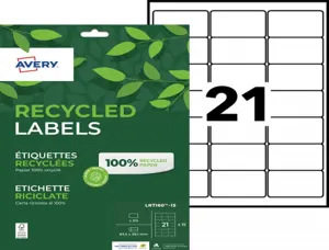 Etiq.las.recy 63.5x38.1 15f315etiquette recyclee - avery - impression laser - 63.5x38.1mm - 15 feuilles — Non classé