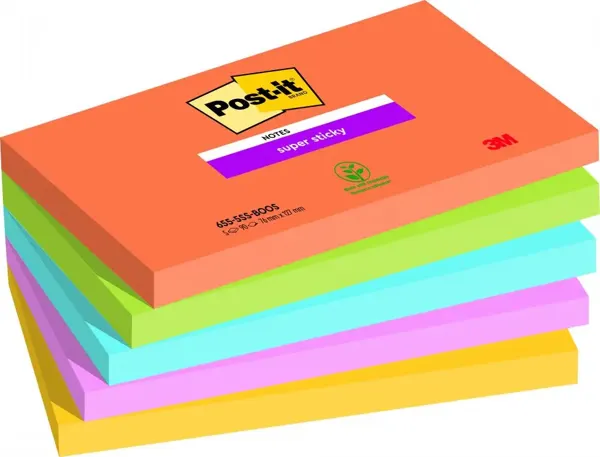 Post-it sticky 76x127 boostp/5note repositionnable - super sticky bloc boost 76x127mm - lot de 5 — Non classé