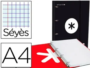 Classeur antartik 4 anneaux 25mm a4 carton remborde       feuillets mobiles seyes       coloris noir — Non classé