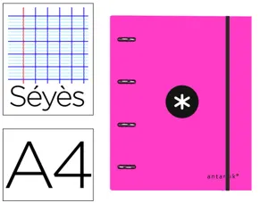 Classeur antartik 4 anneaux 25mm a4 carton remborde       feuillets mobiles seyes       coloris rose — Non classé