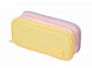 Trousse liderpapel funky 3 fermetures eclair jaune rose  et lilas  220x100x65mm — Non classé