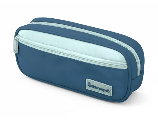 Trousse liderpapel duo 2 fermetures eclair avec poche  a l'avant coloris bleu fonce  220x90x50mm — Non classé