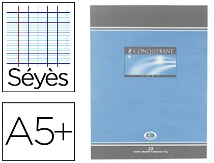 Cahier devoirs piqué conquérant sept couverture vernie carte couchée a5+ 17x22cm 32 pages 70g séyès — Non classé