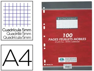 Feuillet mobile conquérant sept a4 210x297mm 100 pages 90g 5x5mm perforé coloris blanc — Non classé