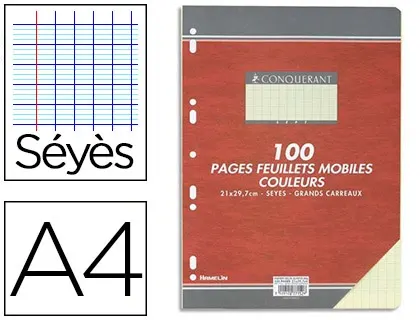 Feuillet mobile conquérant sept a4 210x297mm 100 pages 80g séyès perforé coloris jaune — Non classé