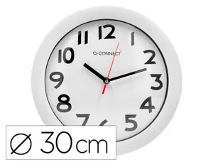 Horloge q-connect murale plastique design actuel numéros noirs fond blanc 1 pile aa non fournie diamètre 30cm blanc — Non…