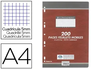 Feuillet mobile conquérant sept a4 210x297mm 200 pages 90g 5x5mm perforé coloris blanc — Non classé