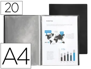 Protège-documents liderpapel polypropylène couverture flexible 20 pochettes fixes a4 210x297mm noir opaque — Non classé