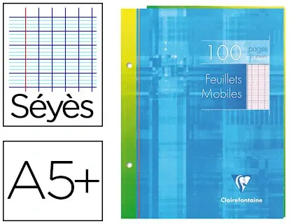 Feuillet mobile clairefontaine a5+ 170x220mm papier vélin velouté 100 pages 90g séyès perforé coloris blanc — Non classé