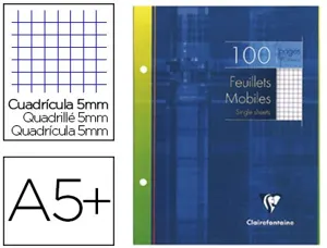 Feuillet mobile clairefontaine a5+ 170x220mm papier vélin velouté 100 pages 90g 5x5mm perforé coloris blanc — Non classé