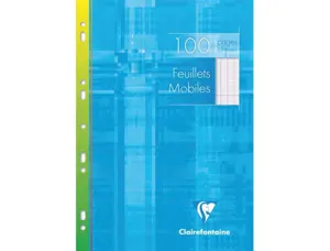 Feuillet mobile clairefontaine a4 210x297mm papier vélin velouté 100 pages 90g séyès perforé coloris blanc — Non classé