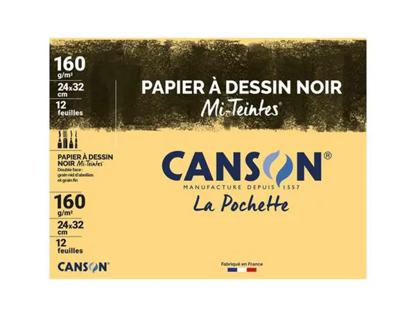 Papier dessin canson mi-teintes 160g a4+ unicolore noir pochette 12f — Non classé
