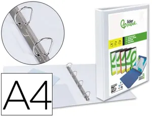 Classeur kangourou liderpapel 4 anneaux 25mm 283x320mm document a4 plastique dos 40mm coloris blanc — Non classé