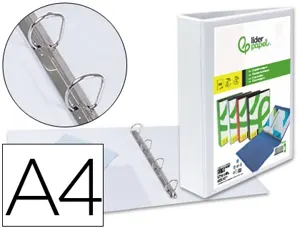 Classeur kangourou liderpapel 4 anneaux 40mm 283x320mm document a4 plastique dos 50mm coloris blanc — Non classé