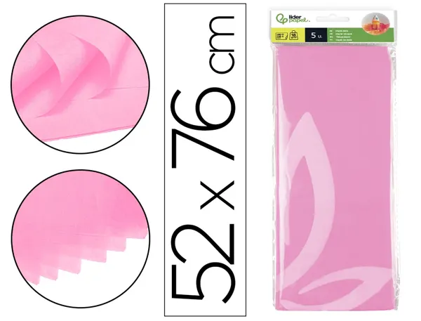 Papier de soie liderpapel 52x76cm 18g/m2 unicolore rose sachet 5f — Non classé