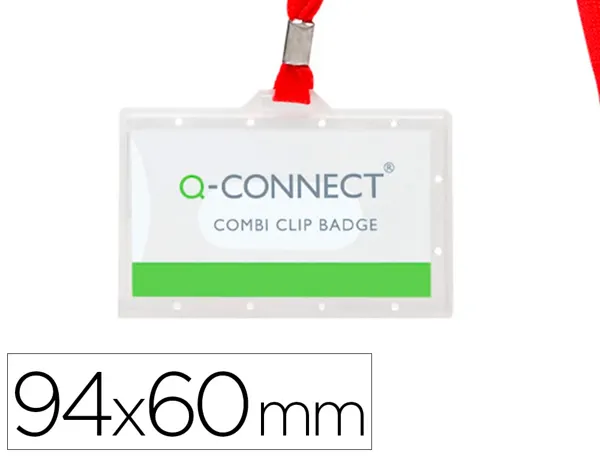 Badge q-connect lacet rouge plastique rigide congrès foires entreprises intérieur carte blanche rouge 94x60mm — Non classé