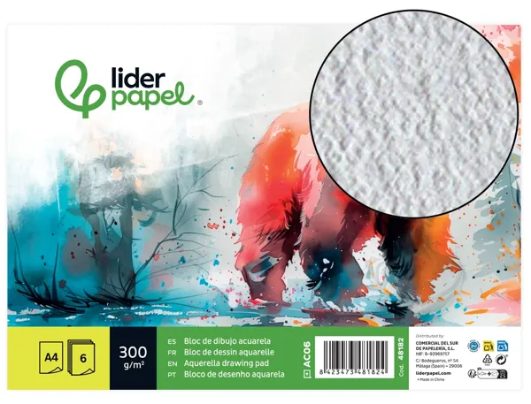 Papier dessin liderpapel aquarelle grain moyen 300g/m2 format a4 210x297mm minipack 6f — Non classé