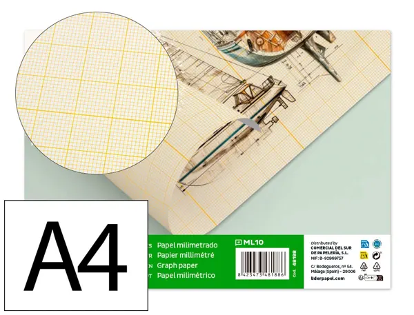 Papier millimétré liderpapel 1mm 80g/m2 feuille a4 210x297mm minipack 10f — Non classé
