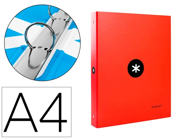Classeur antartik 4 anneaux ronds 25mm a4 carton remborde coloris rouge — Non classé