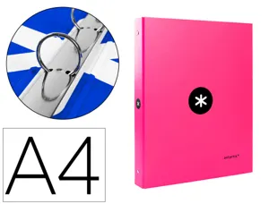 Classeur antartik 4 anneaux ronds 25mm a4 carton remborde coloris rose — Non classé