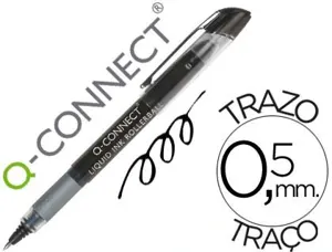 Roller q-connect écriture 0.5mm pointe moyenne 0.7mm grip caoutchouc corps transparent encre liquide couleur noir — Non…